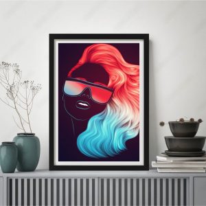 Sexy neon lady face picture frame