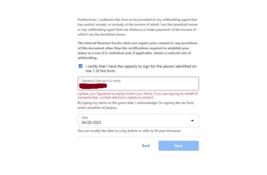 Update your signature error